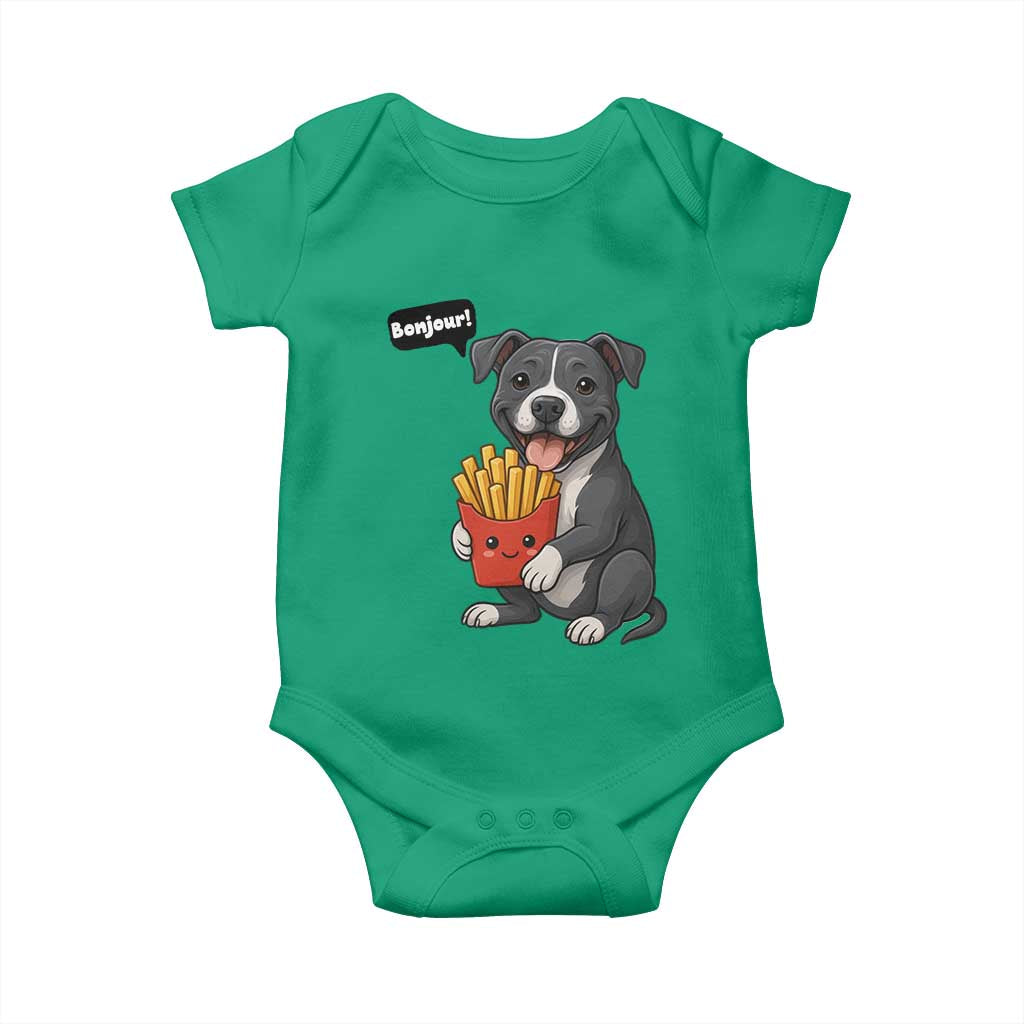 Funny Bonjour French Fries Baby Onesie Pitbull Dog Gift - Wonder Print Shop