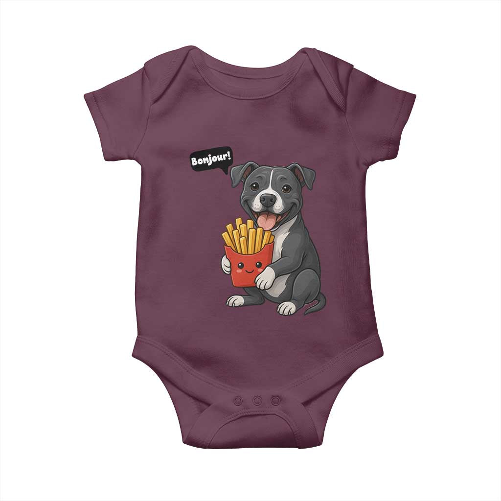 Funny Bonjour French Fries Baby Onesie Pitbull Dog Gift - Wonder Print Shop