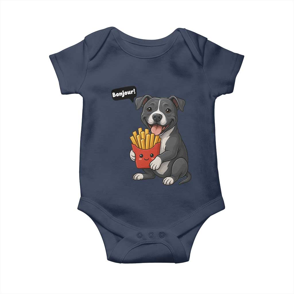 Funny Bonjour French Fries Baby Onesie Pitbull Dog Gift - Wonder Print Shop