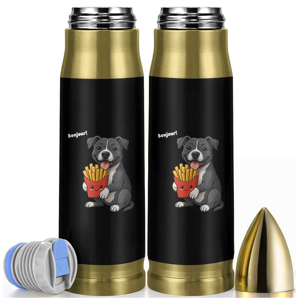 Funny Bonjour French Fries Bullet Tumbler Pitbull Dog Gift