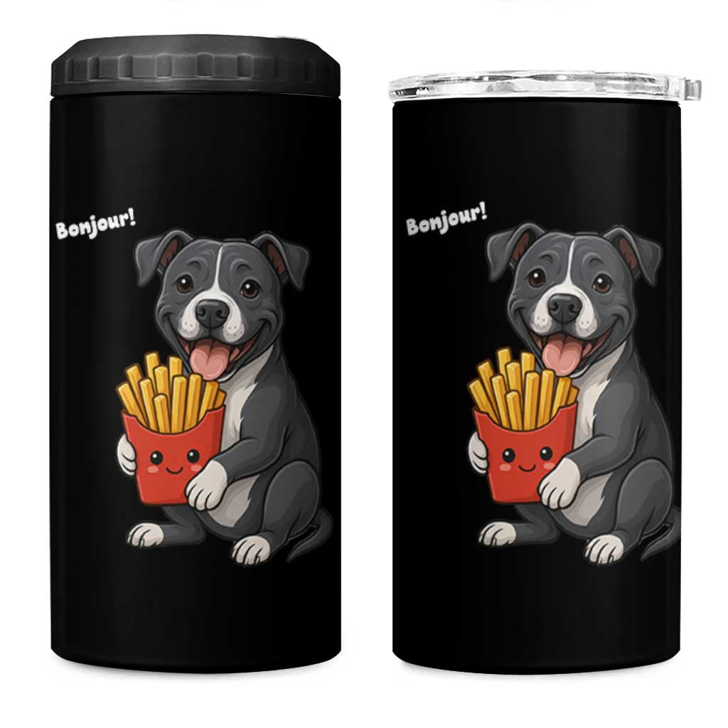 Funny Bonjour French Fries 4 in 1 Can Cooler Tumbler Pitbull Dog Gift