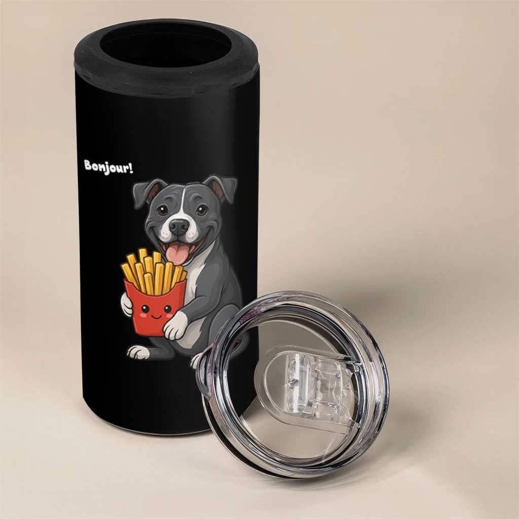 Funny Bonjour French Fries 4 in 1 Can Cooler Tumbler Pitbull Dog Gift