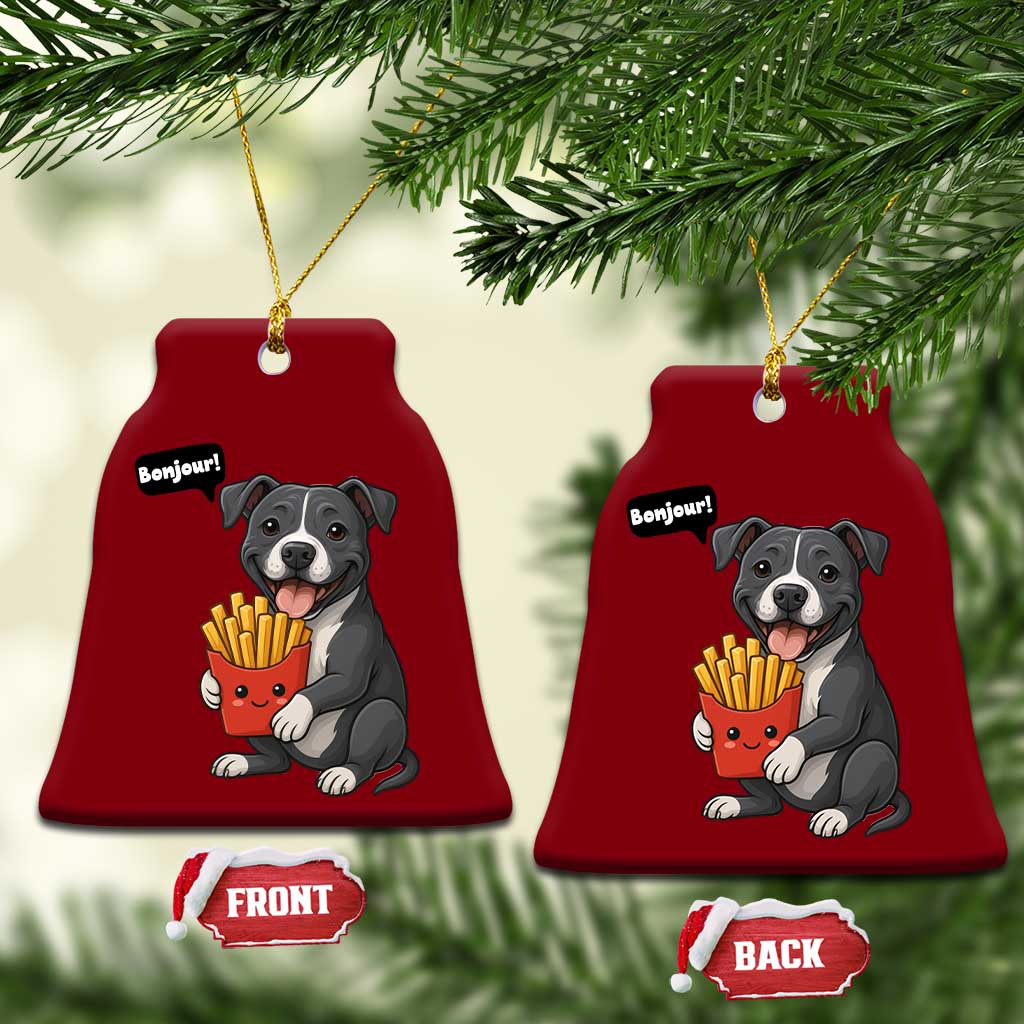 Funny Bonjour French Fries Ceramic Ornament Pitbull Dog Gift - Wonder Print Shop
