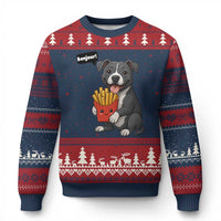 Funny Bonjour French Fries Ugly Christmas Sweater Pitbull Dog Gift - Wonder Print Shop