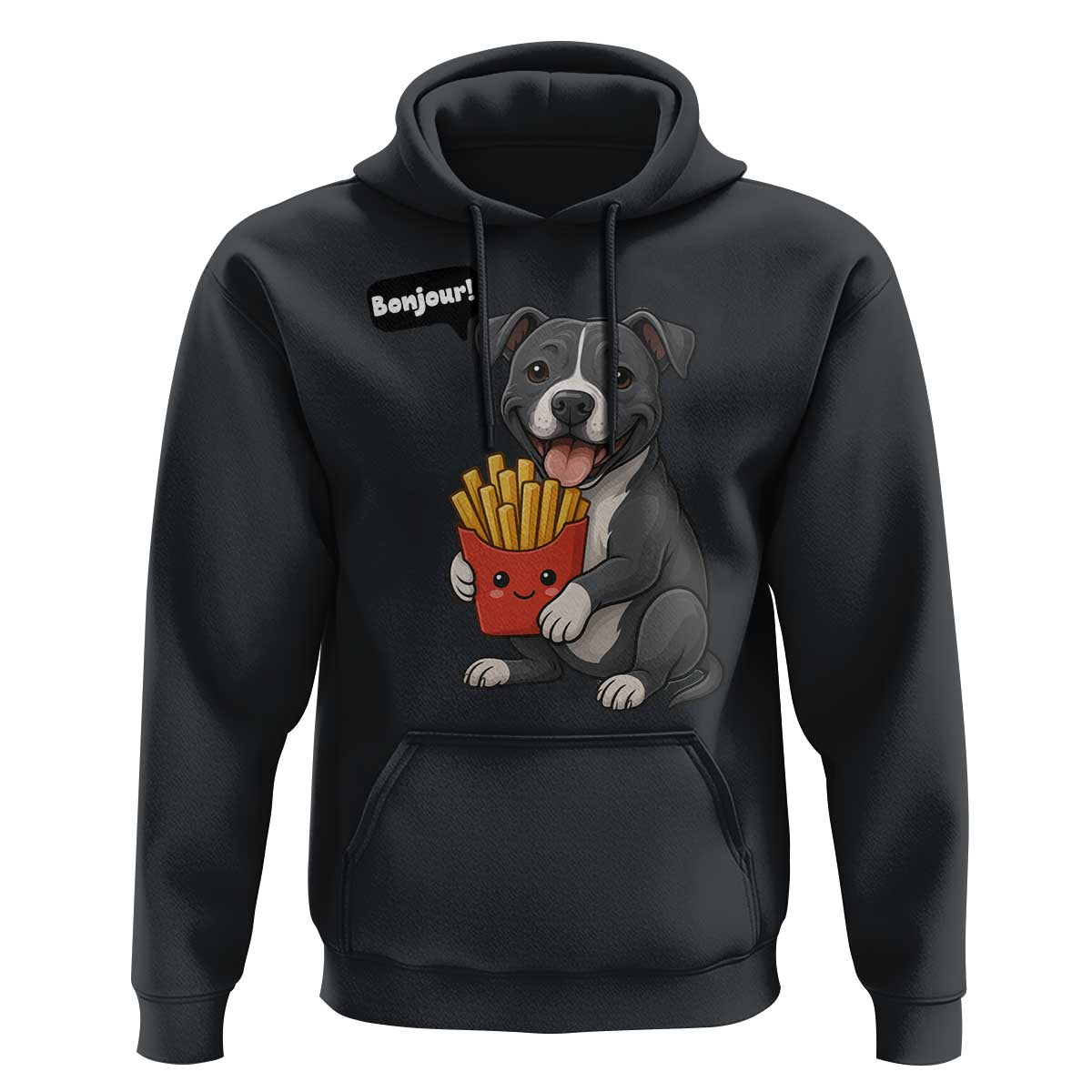 Funny Bonjour French Fries Hoodie Pitbull Dog Gift - Wonder Print Shop