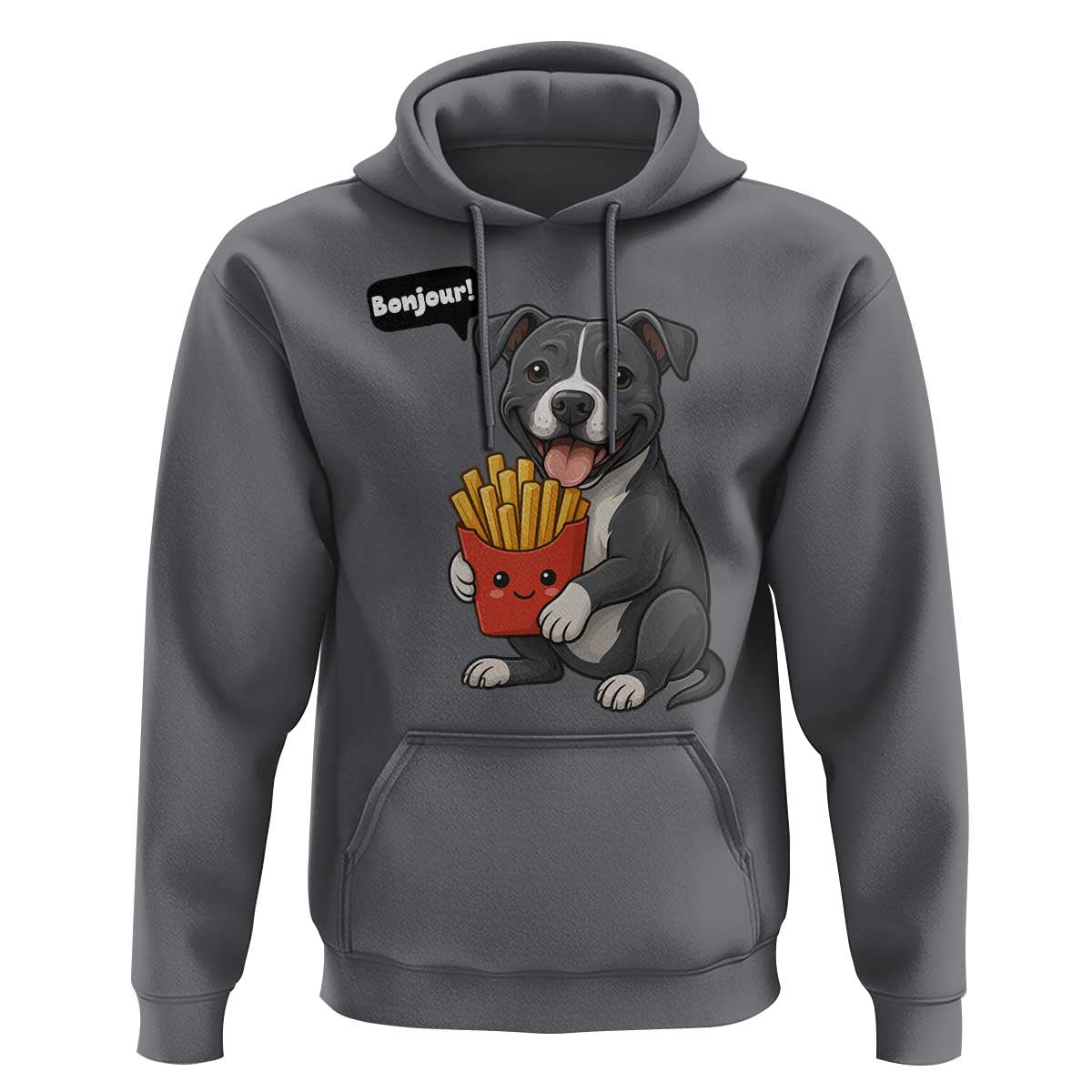 Funny Bonjour French Fries Hoodie Pitbull Dog Gift - Wonder Print Shop