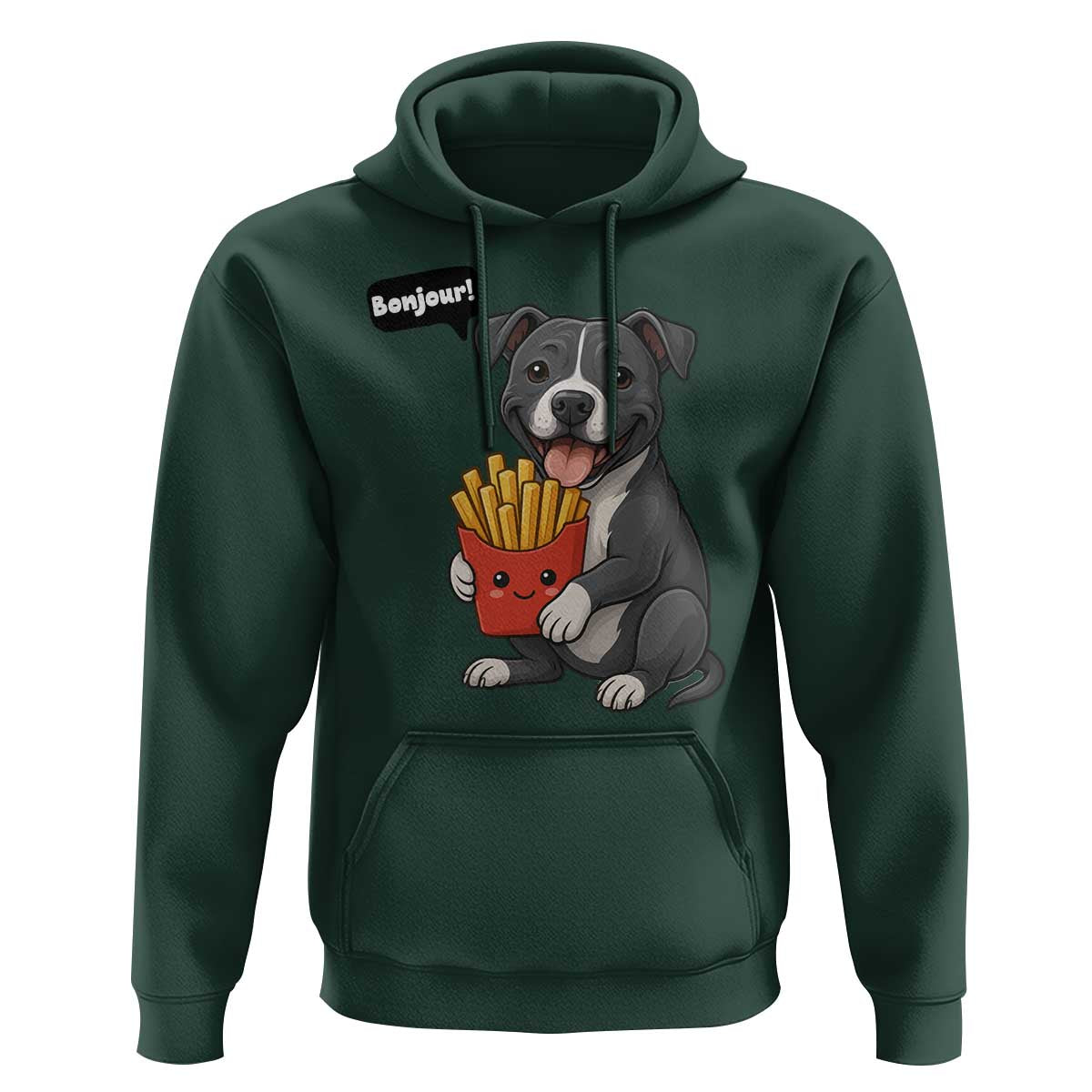 Funny Bonjour French Fries Hoodie Pitbull Dog Gift - Wonder Print Shop