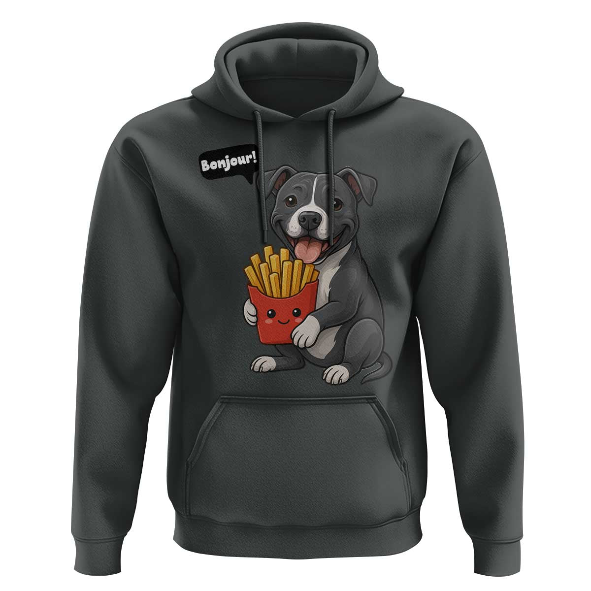 Funny Bonjour French Fries Hoodie Pitbull Dog Gift - Wonder Print Shop