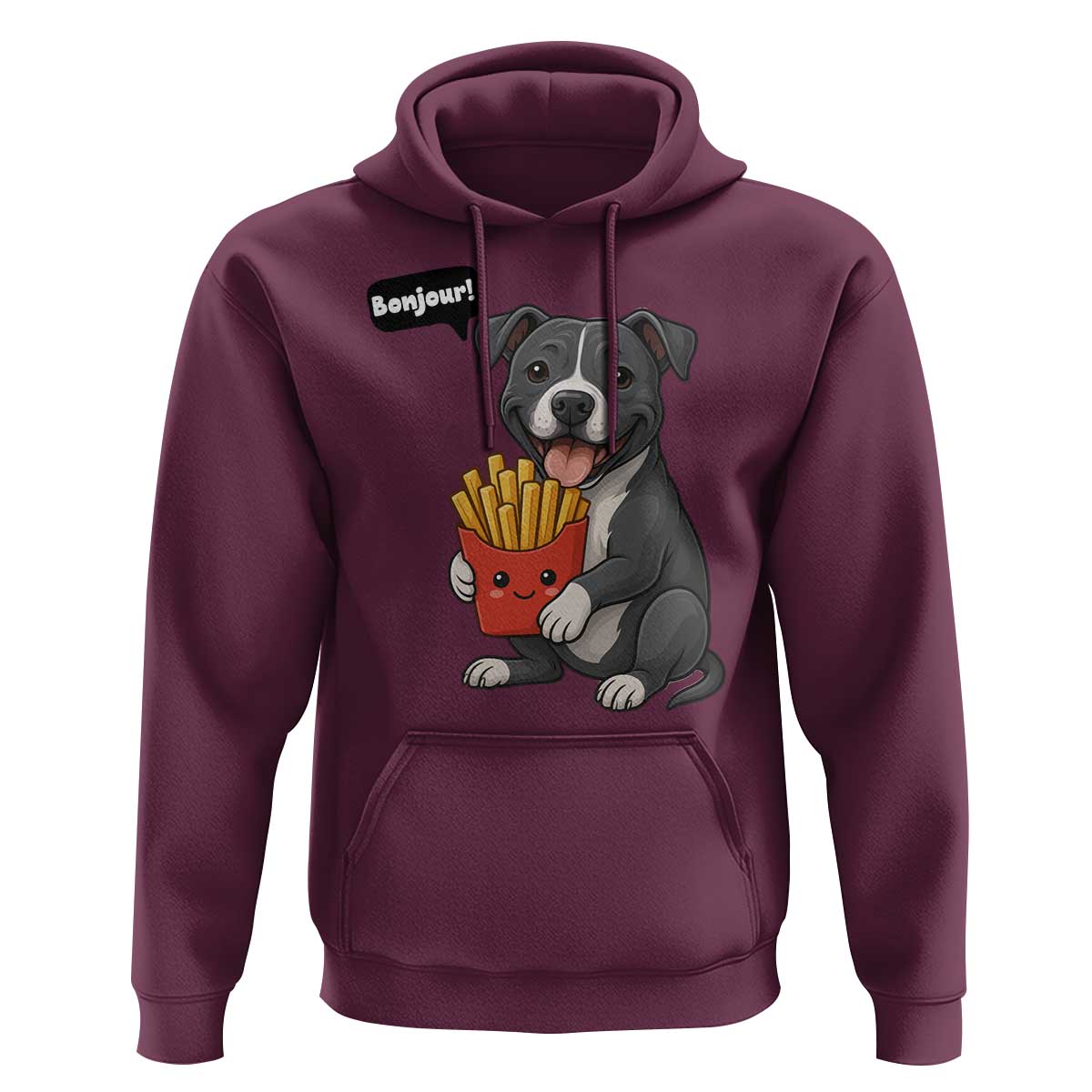 Funny Bonjour French Fries Hoodie Pitbull Dog Gift - Wonder Print Shop