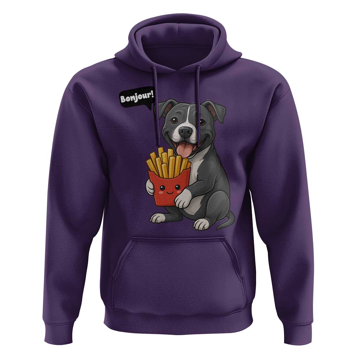Funny Bonjour French Fries Hoodie Pitbull Dog Gift - Wonder Print Shop