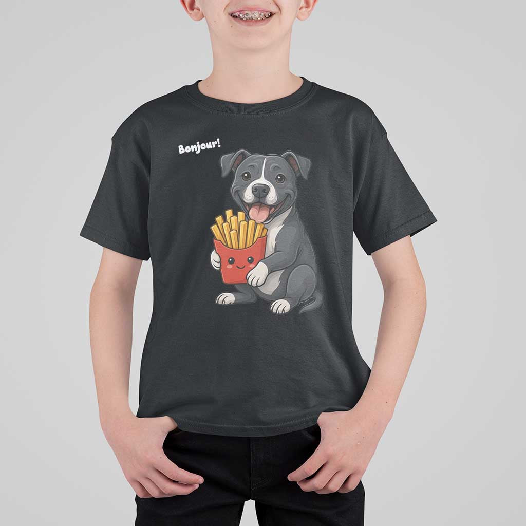Funny Bonjour French Fries T Shirt For Kid Pitbull Dog Gift - Wonder Print Shop