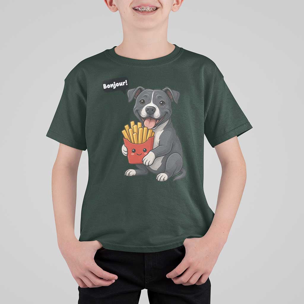 Funny Bonjour French Fries T Shirt For Kid Pitbull Dog Gift - Wonder Print Shop