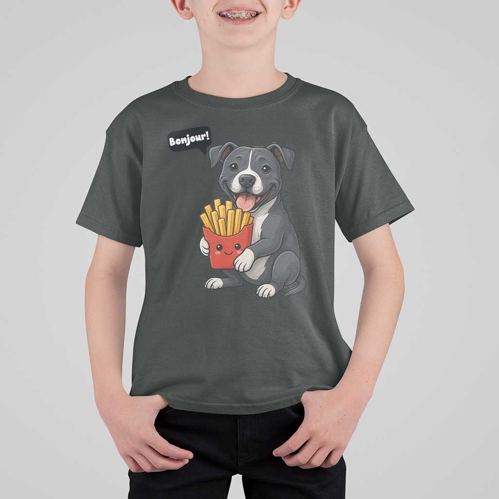 Funny Bonjour French Fries T Shirt For Kid Pitbull Dog Gift - Wonder Print Shop