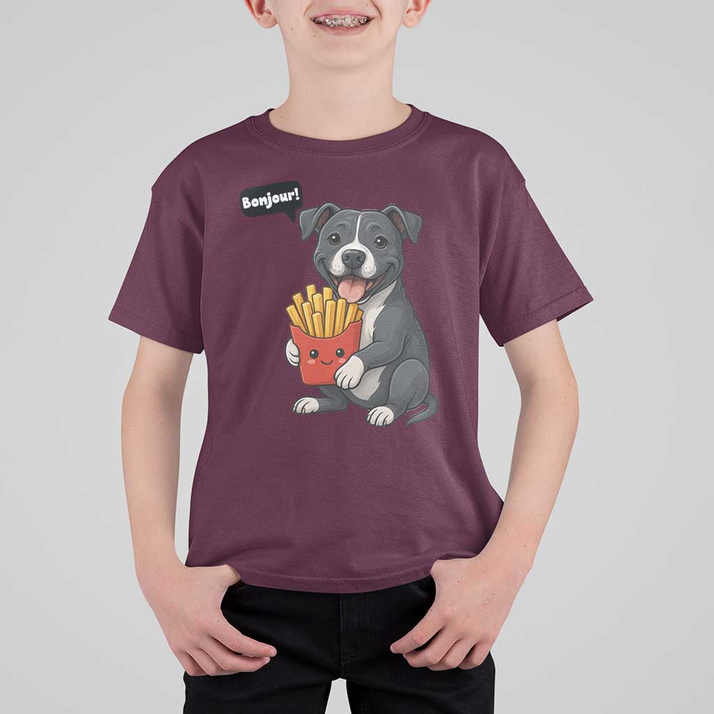 Funny Bonjour French Fries T Shirt For Kid Pitbull Dog Gift - Wonder Print Shop