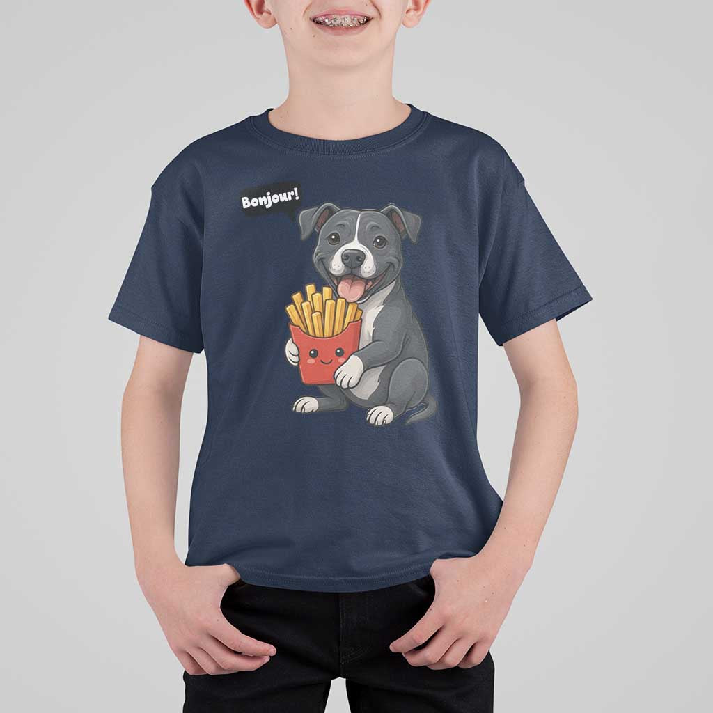 Funny Bonjour French Fries T Shirt For Kid Pitbull Dog Gift - Wonder Print Shop