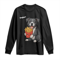 Funny Bonjour French Fries Long Sleeve Shirt Pitbull Dog Gift - Wonder Print Shop