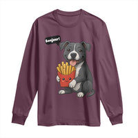 Funny Bonjour French Fries Long Sleeve Shirt Pitbull Dog Gift - Wonder Print Shop