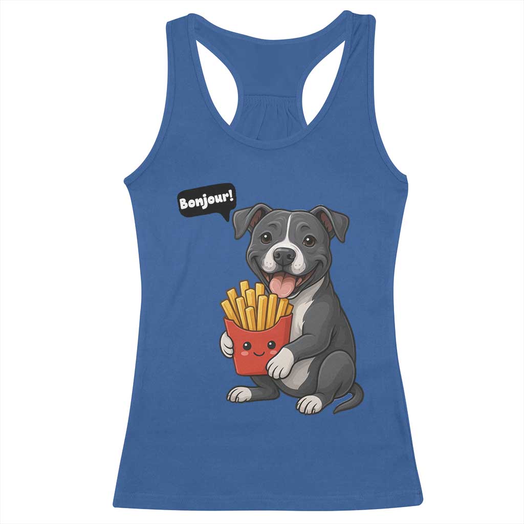 Funny Bonjour French Fries Racerback Tank Top Pitbull Dog Gift - Wonder Print Shop