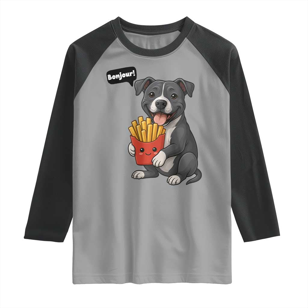 Funny Bonjour French Fries Raglan Shirt Pitbull Dog Gift - Wonder Print Shop
