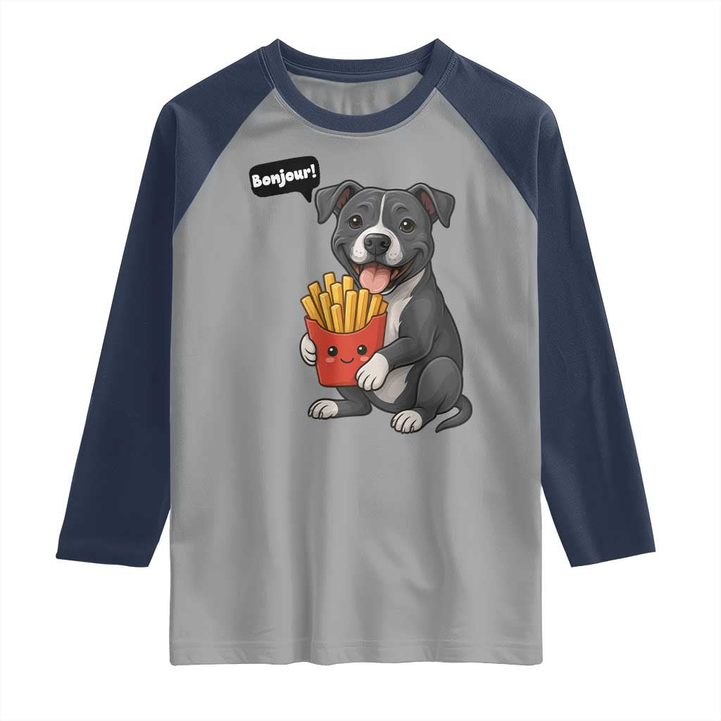 Funny Bonjour French Fries Raglan Shirt Pitbull Dog Gift - Wonder Print Shop