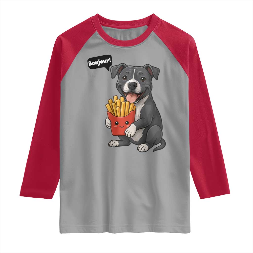 Funny Bonjour French Fries Raglan Shirt Pitbull Dog Gift - Wonder Print Shop