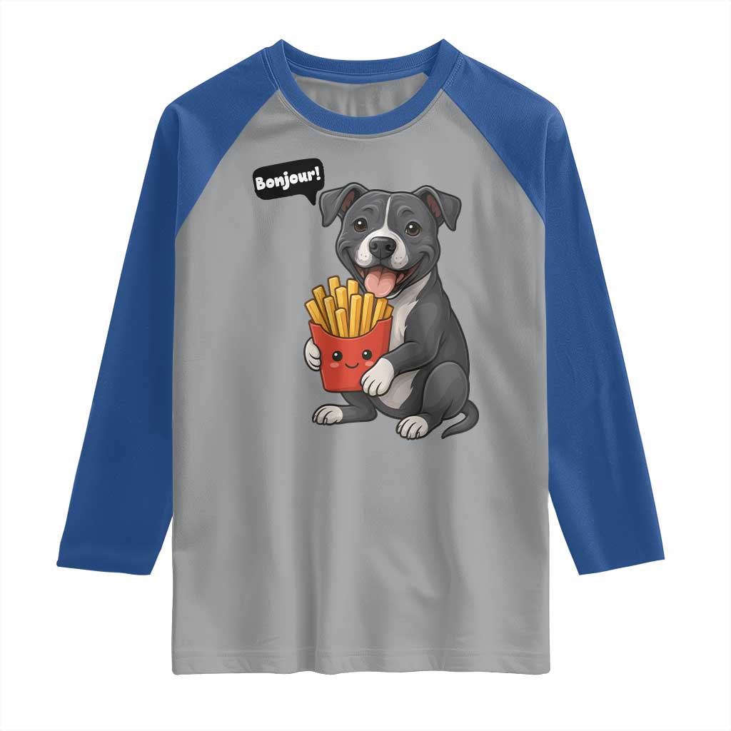 Funny Bonjour French Fries Raglan Shirt Pitbull Dog Gift - Wonder Print Shop
