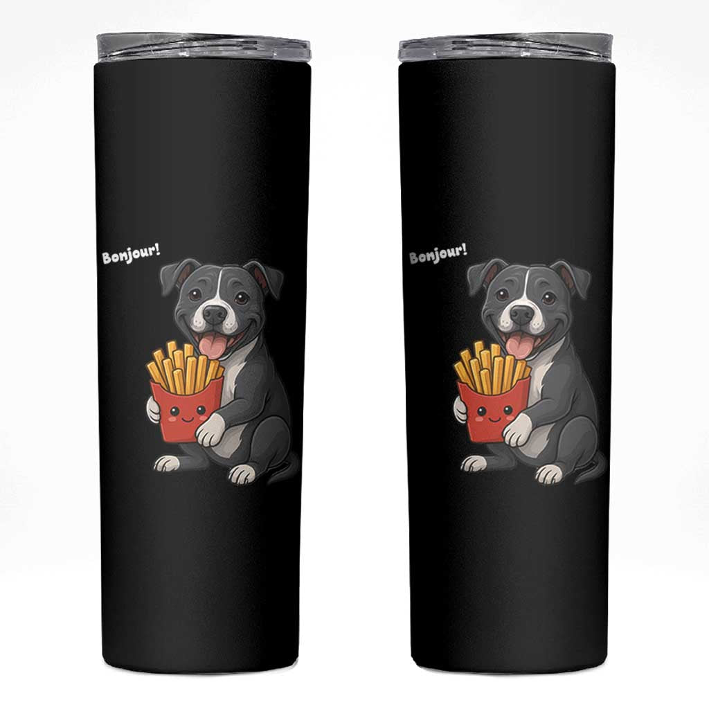 Funny Bonjour French Fries Skinny Tumbler Pitbull Dog Gift