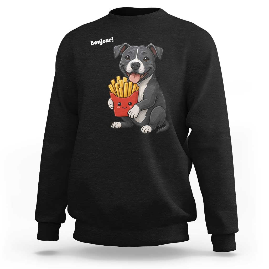 Funny Bonjour French Fries Sweatshirt Pitbull Dog Gift - Wonder Print Shop