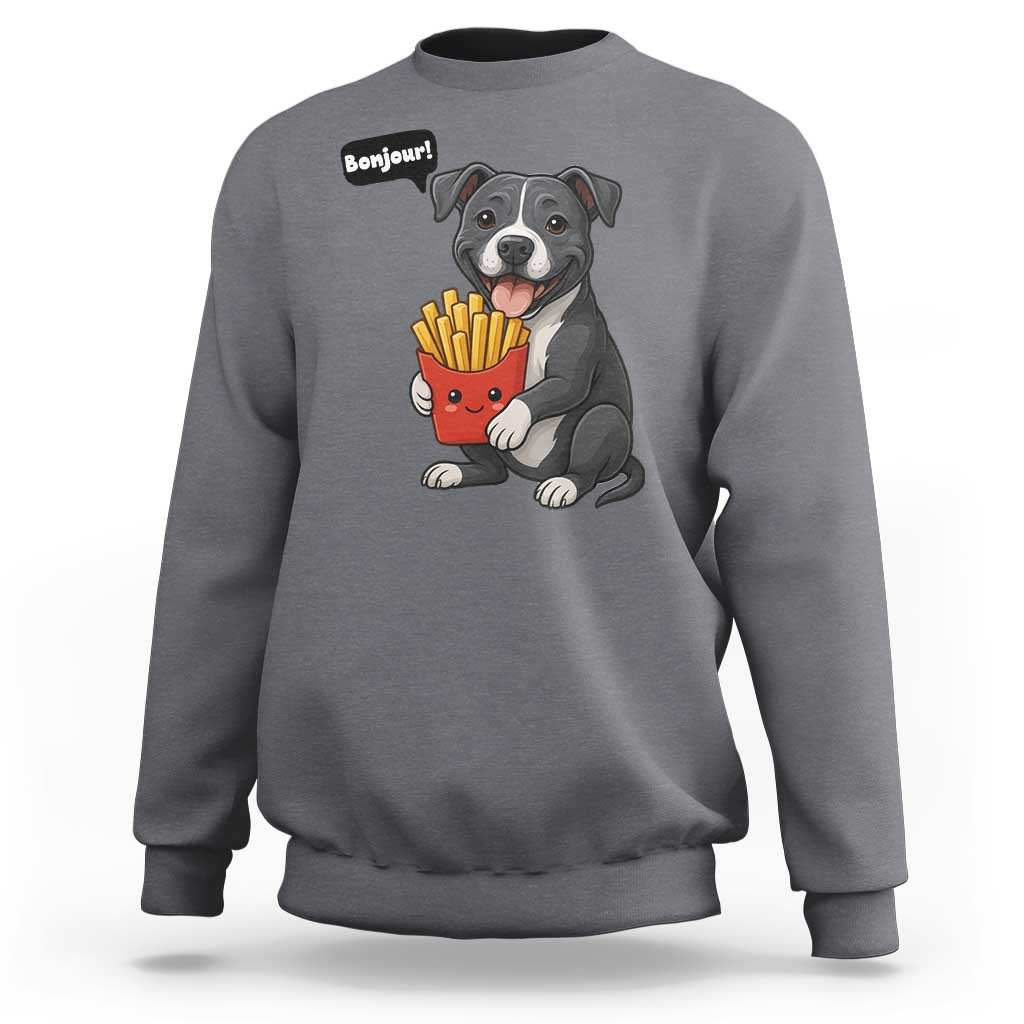Funny Bonjour French Fries Sweatshirt Pitbull Dog Gift - Wonder Print Shop