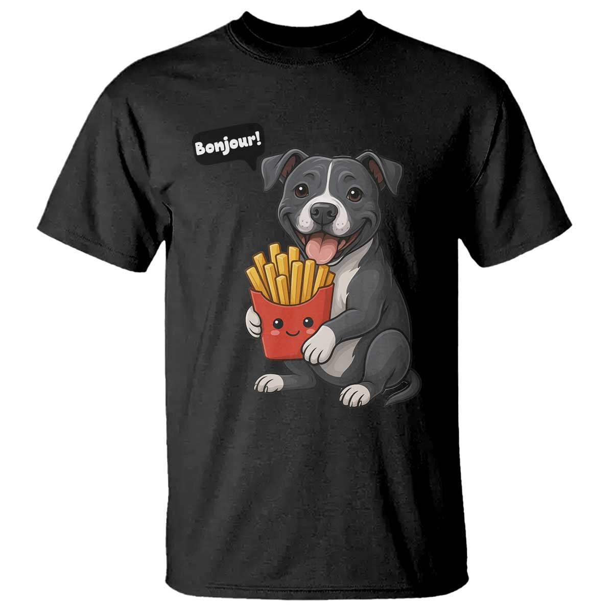 Funny Bonjour French Fries T Shirt Pitbull Dog Gift - Wonder Print Shop