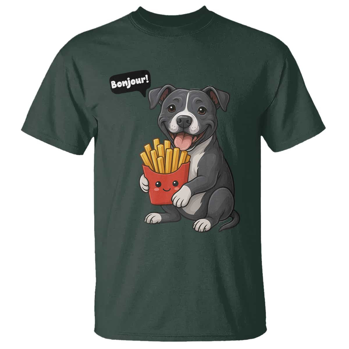 Funny Bonjour French Fries T Shirt Pitbull Dog Gift - Wonder Print Shop