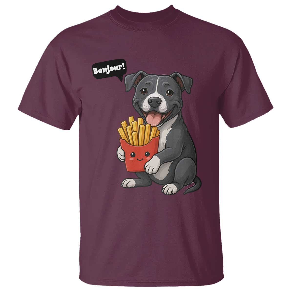 Funny Bonjour French Fries T Shirt Pitbull Dog Gift - Wonder Print Shop
