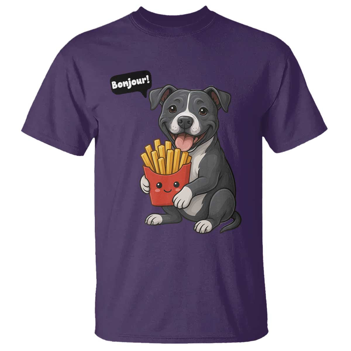 Funny Bonjour French Fries T Shirt Pitbull Dog Gift - Wonder Print Shop