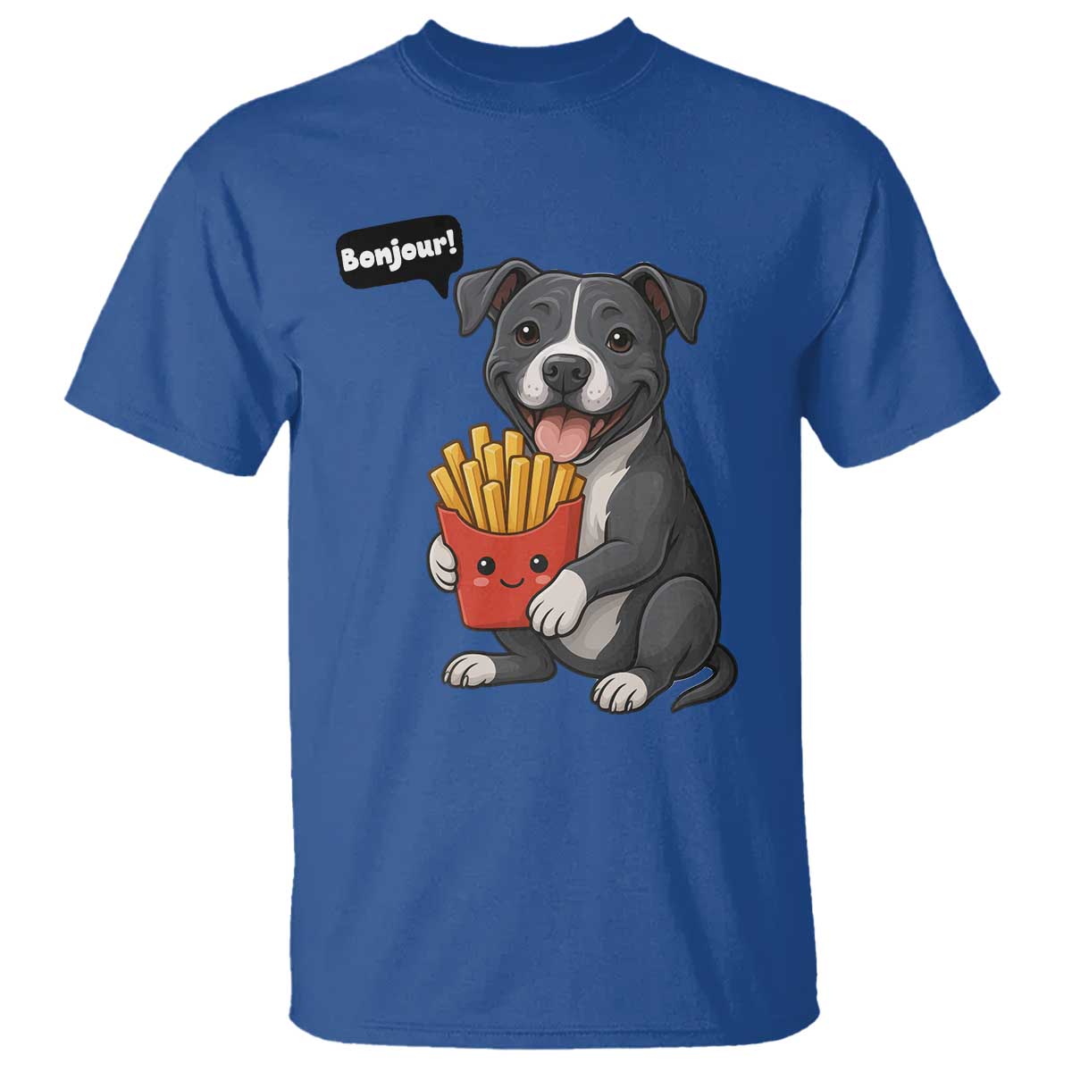 Funny Bonjour French Fries T Shirt Pitbull Dog Gift - Wonder Print Shop