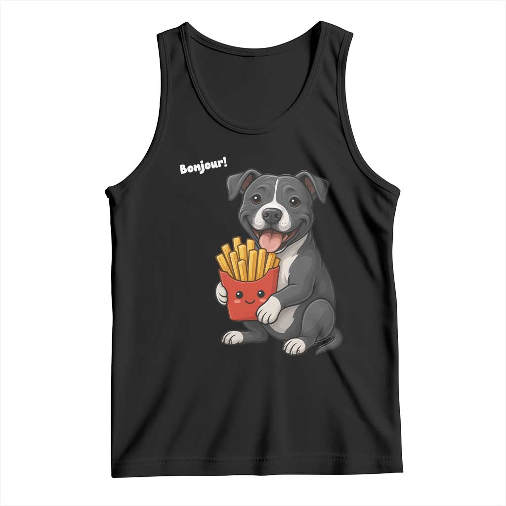 Funny Bonjour French Fries Tank Top Pitbull Dog Gift - Wonder Print Shop
