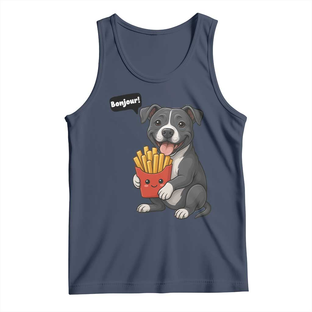 Funny Bonjour French Fries Tank Top Pitbull Dog Gift - Wonder Print Shop