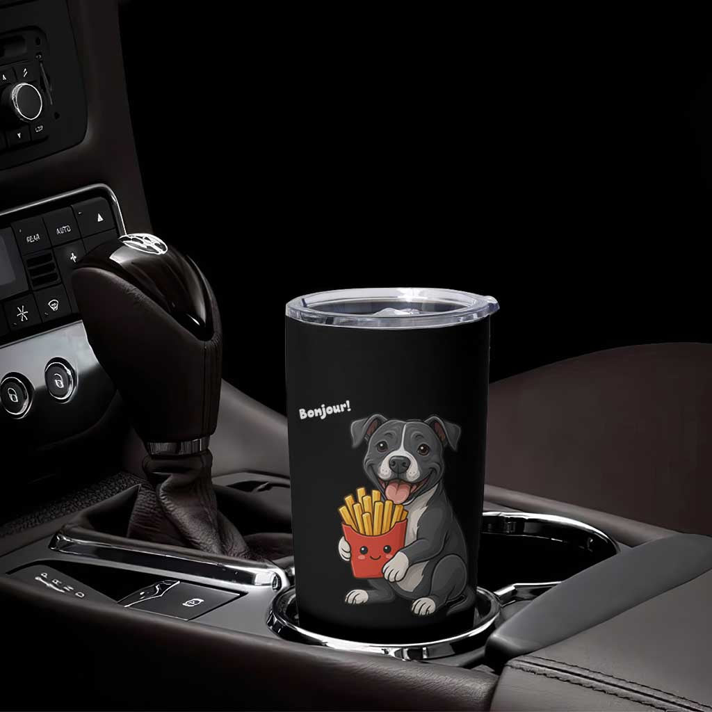 Funny Bonjour French Fries Tumbler Cup Pitbull Dog Gift