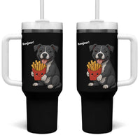 Funny Bonjour French Fries Tumbler With Handle Pitbull Dog Gift