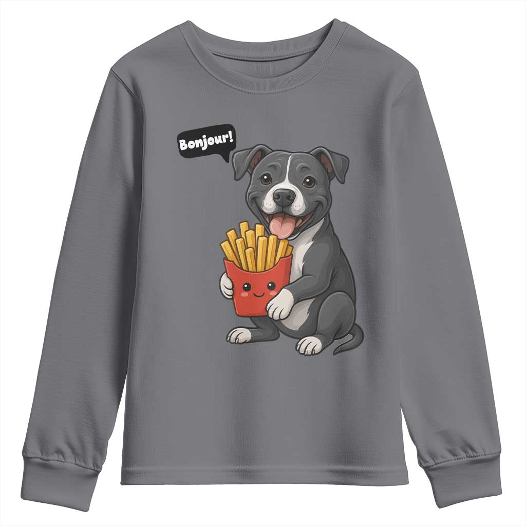 Funny Bonjour French Fries Youth Sweatshirt Pitbull Dog Gift - Wonder Print Shop