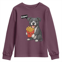 Funny Bonjour French Fries Youth Sweatshirt Pitbull Dog Gift - Wonder Print Shop