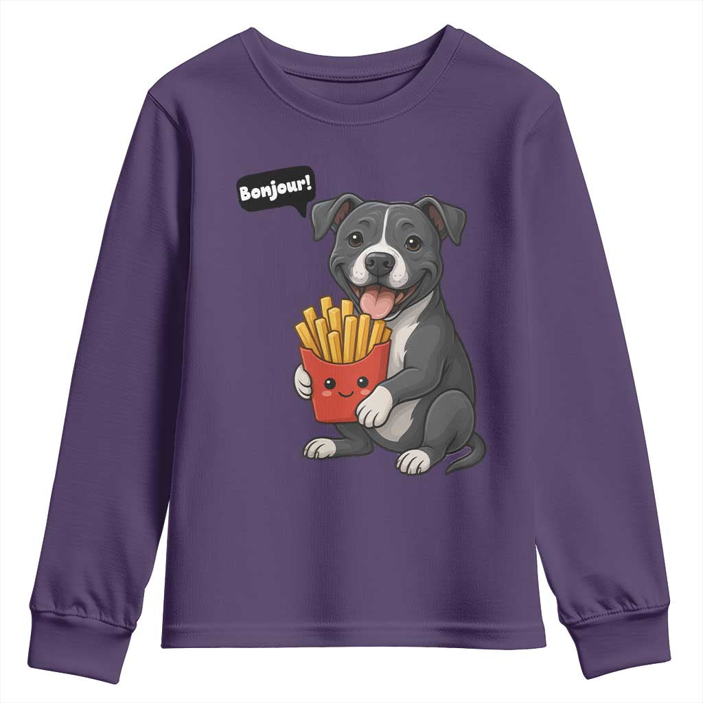 Funny Bonjour French Fries Youth Sweatshirt Pitbull Dog Gift - Wonder Print Shop