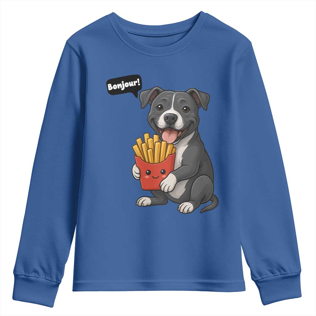 Funny Bonjour French Fries Youth Sweatshirt Pitbull Dog Gift - Wonder Print Shop