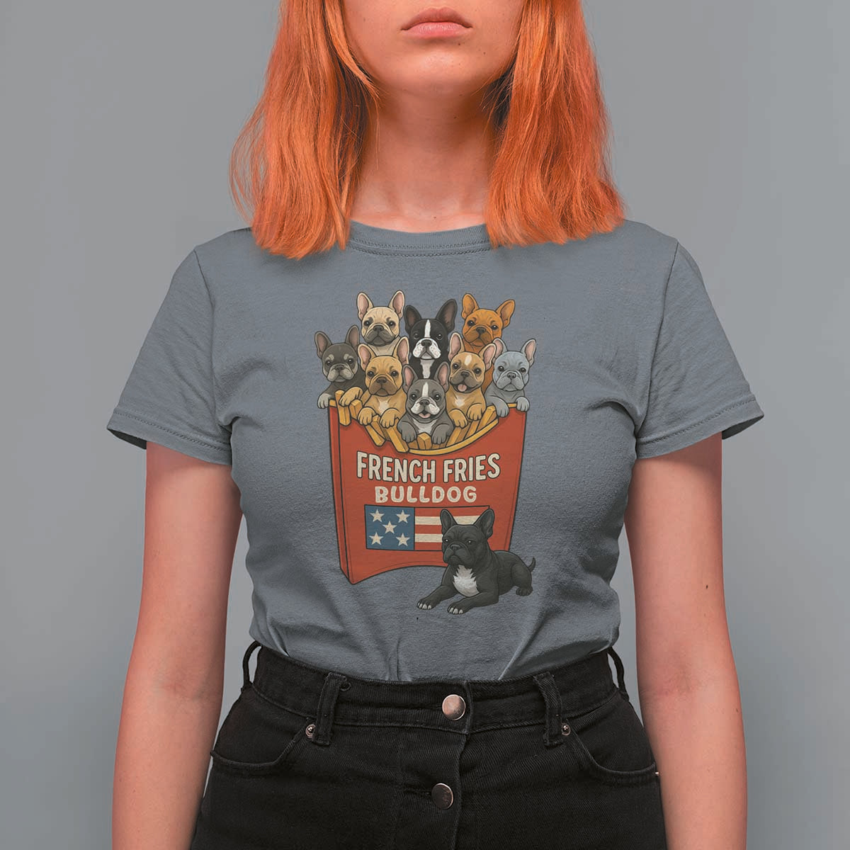 Funny French Fries Bulldog T Shirt For Women Dog Lover Gift - Wonder Print Shop
