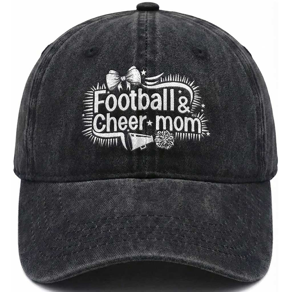 Football And Cheer Mom Quote Washed Cotton Baseball Cap Sport Cheerleading Season Gift