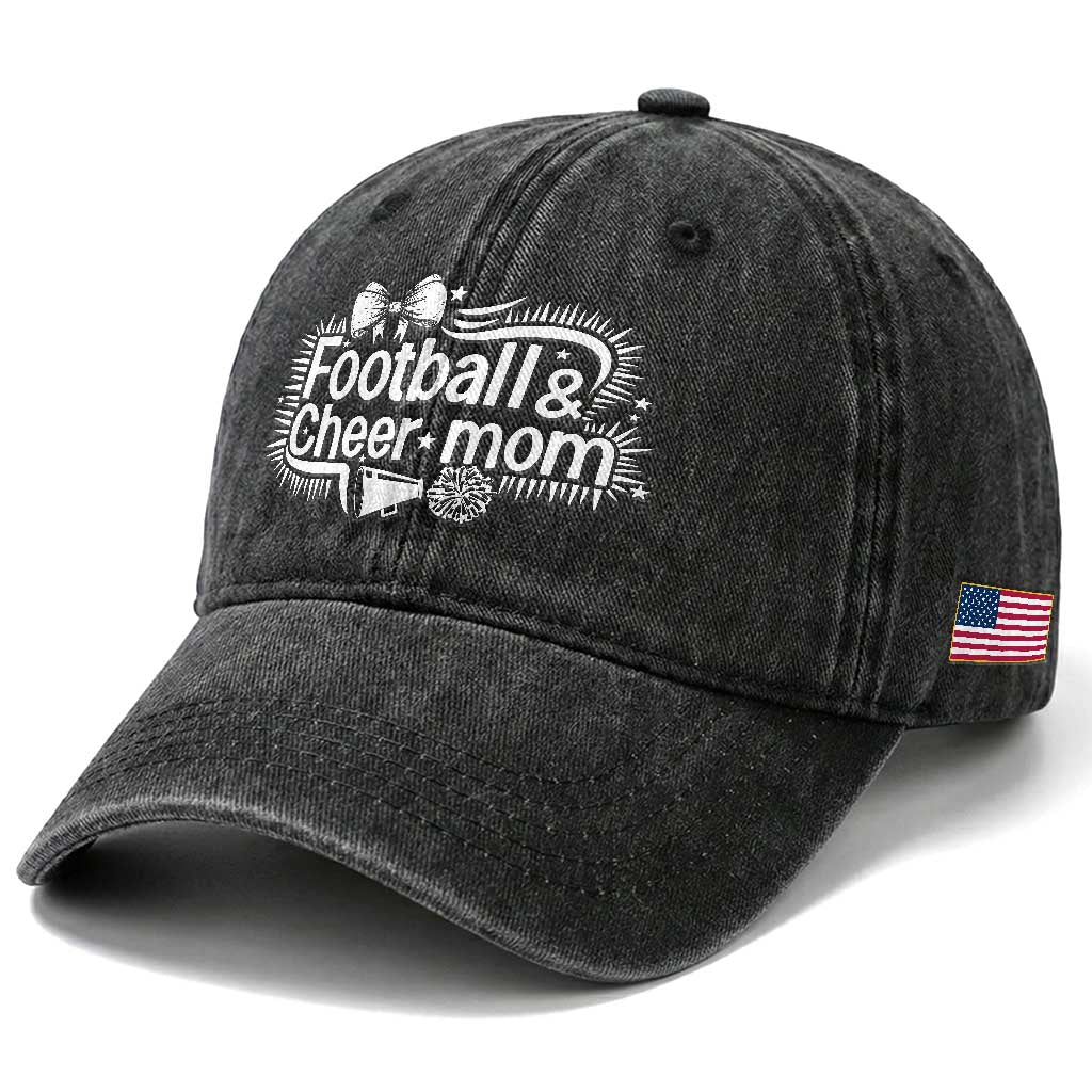 Football And Cheer Mom Quote Washed Cotton Baseball Cap Sport Cheerleading Season Gift