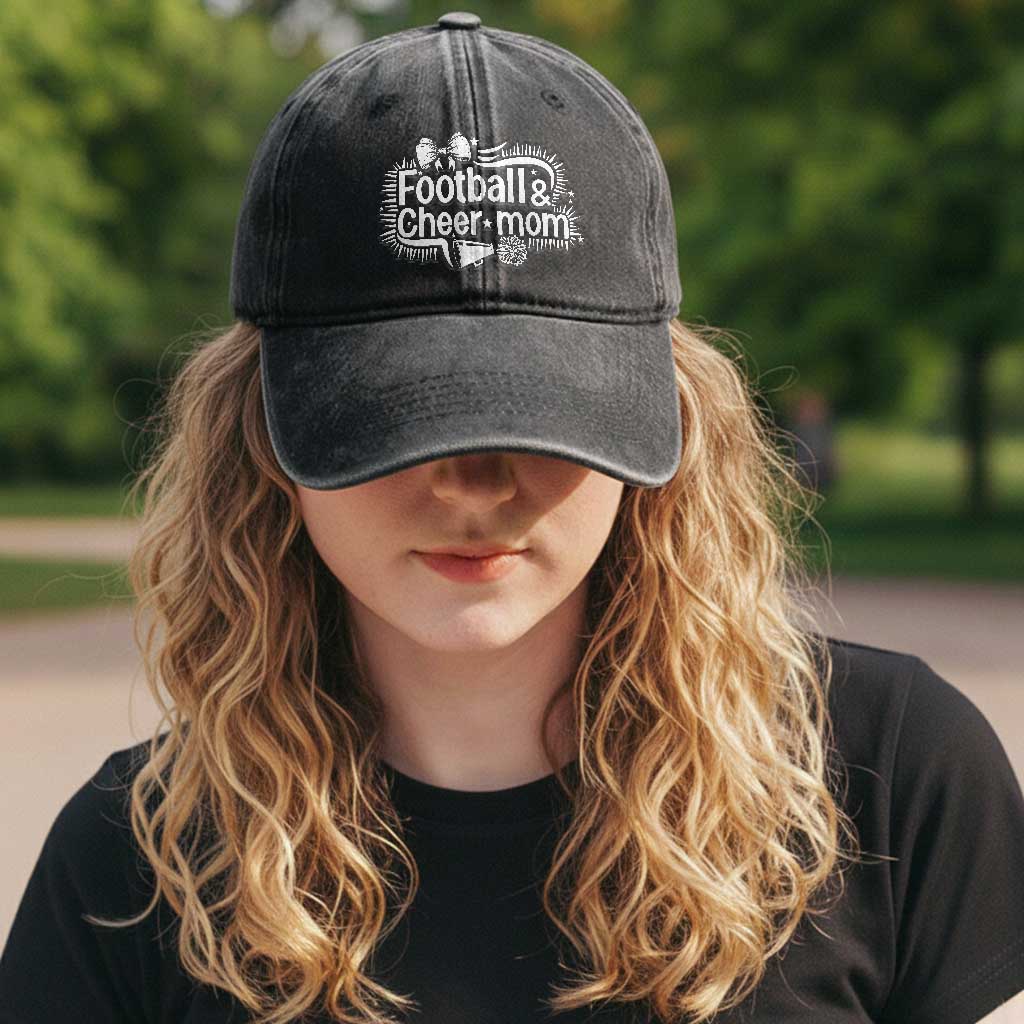 Football And Cheer Mom Quote Washed Cotton Baseball Cap Sport Cheerleading Season Gift