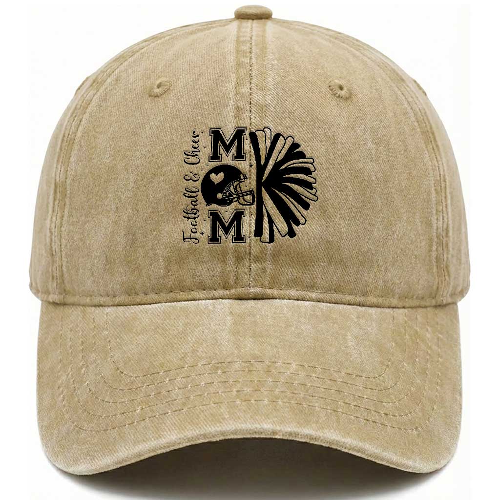 Proud Football And Cheer Mom Quote Washed Cotton Baseball Cap Gift For Sports Season