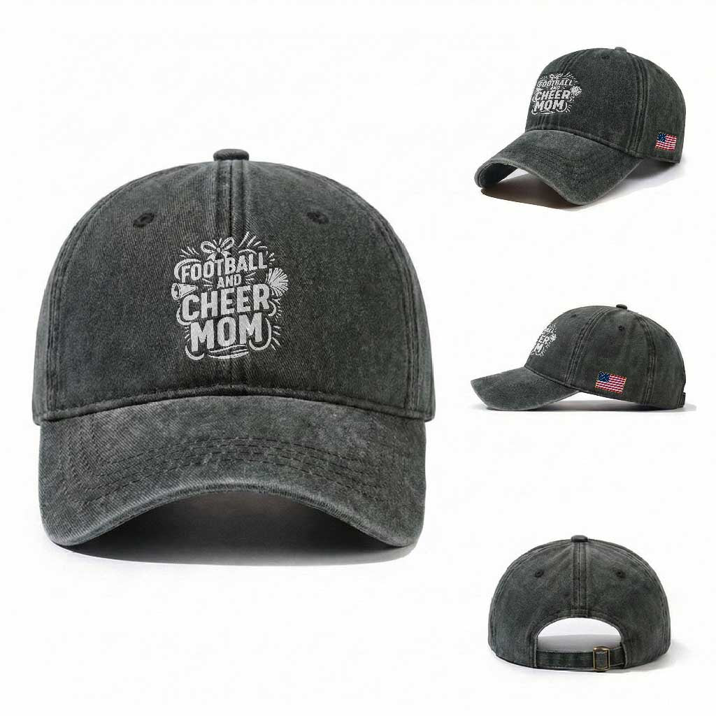 Football And Cheer Mom Quote Washed Cotton Baseball Cap Team Supporter Gift Idea