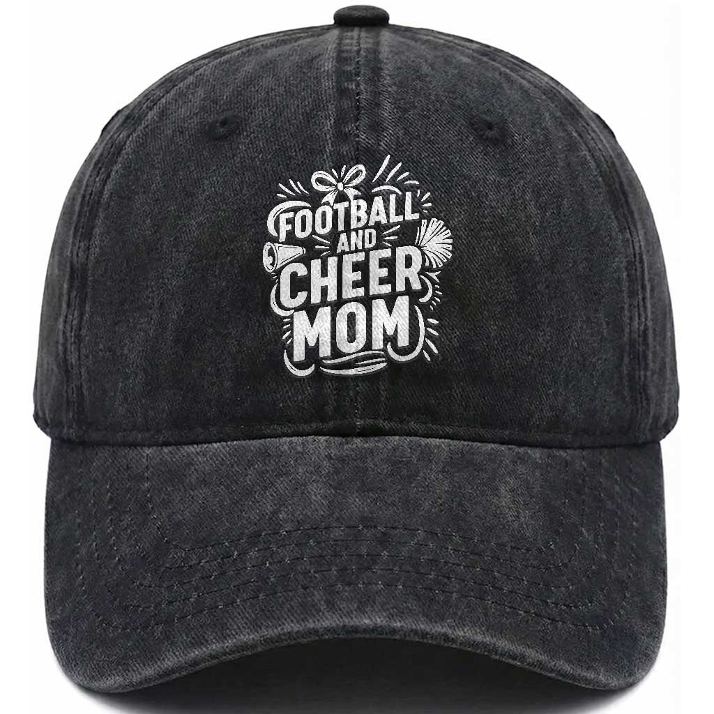 Football And Cheer Mom Quote Washed Cotton Baseball Cap Team Supporter Gift Idea