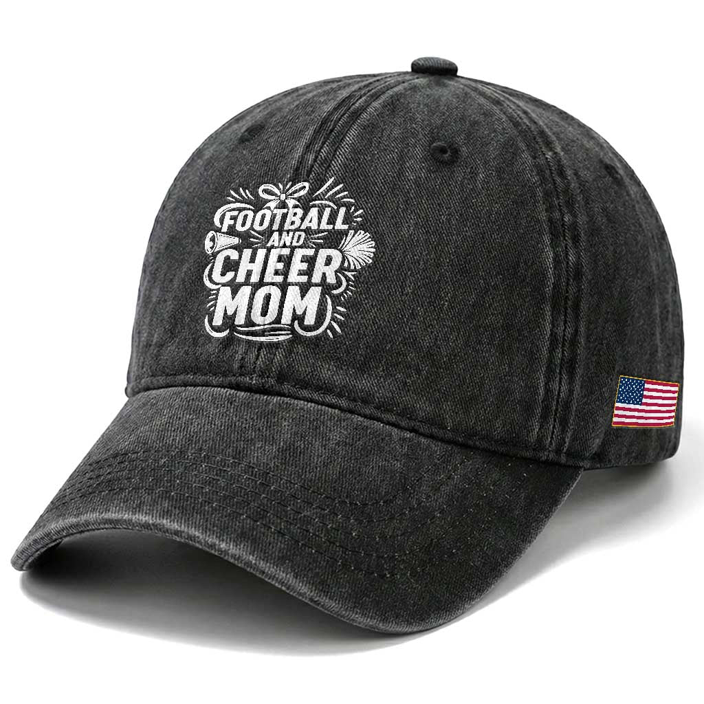 Football And Cheer Mom Quote Washed Cotton Baseball Cap Team Supporter Gift Idea